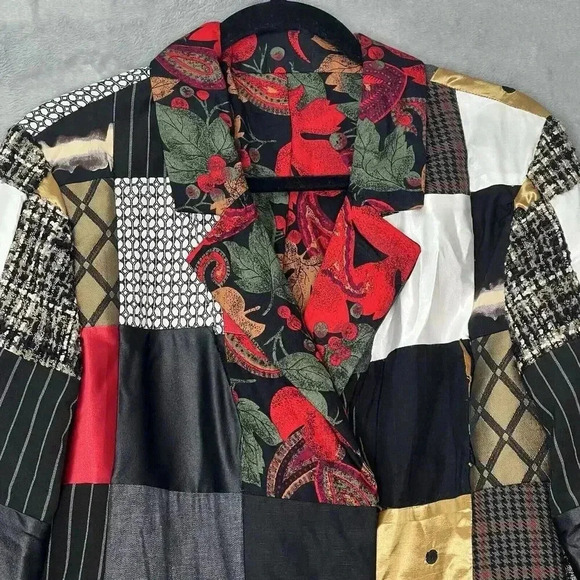 Vintage Patchwork Tapestry Reversible Artsy Boxy Cropped Blazer Jacket Sz L - Picture 3 of 16